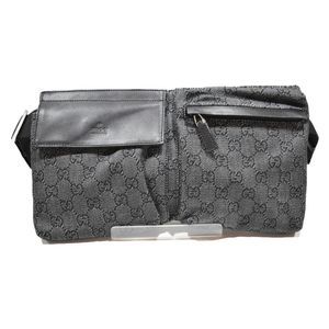 Gucci Body Bag GG Waist Pouch Black Dark Gray Canvas Leather